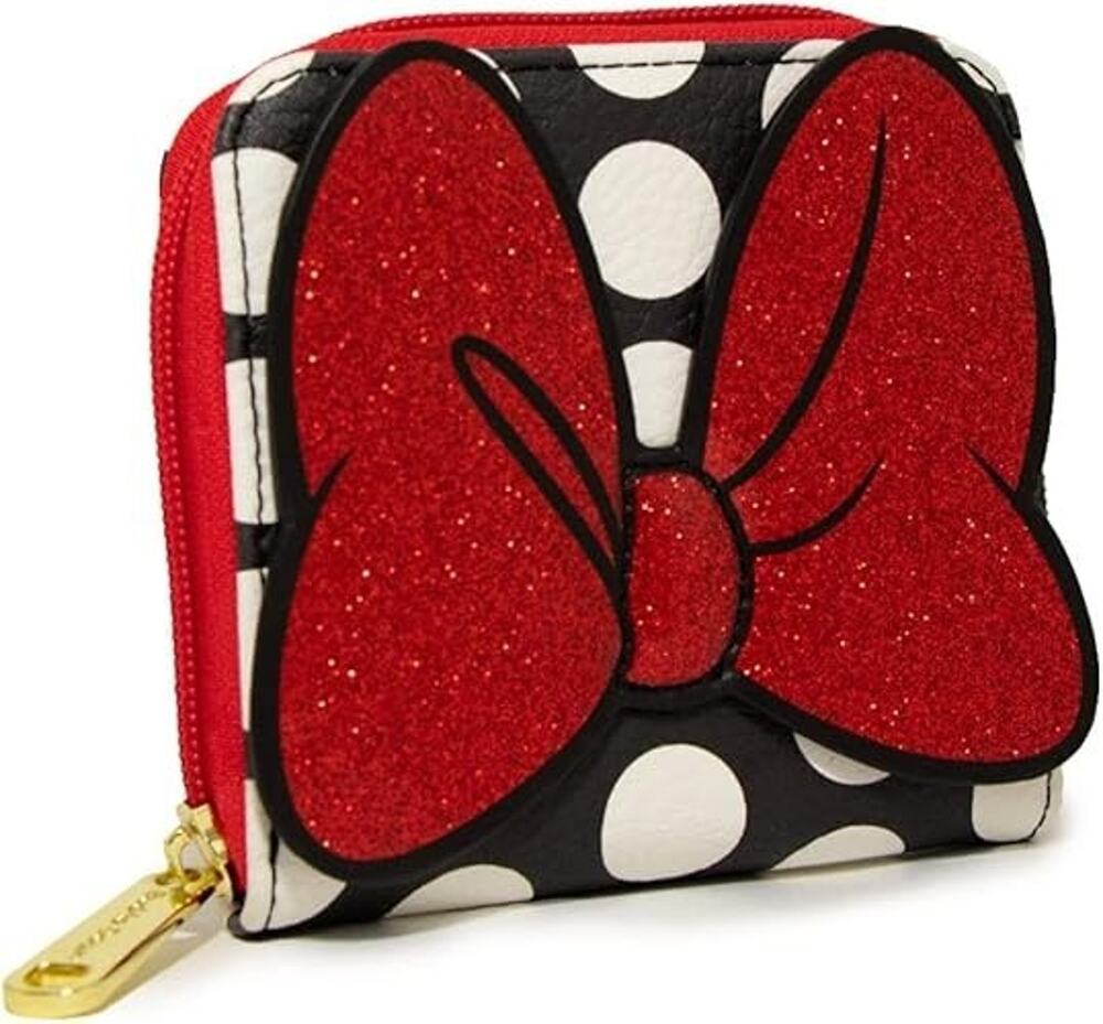 Buckle Down Disney Wallet, Square Zip Around, Minnie Mouse Glitter Bow,